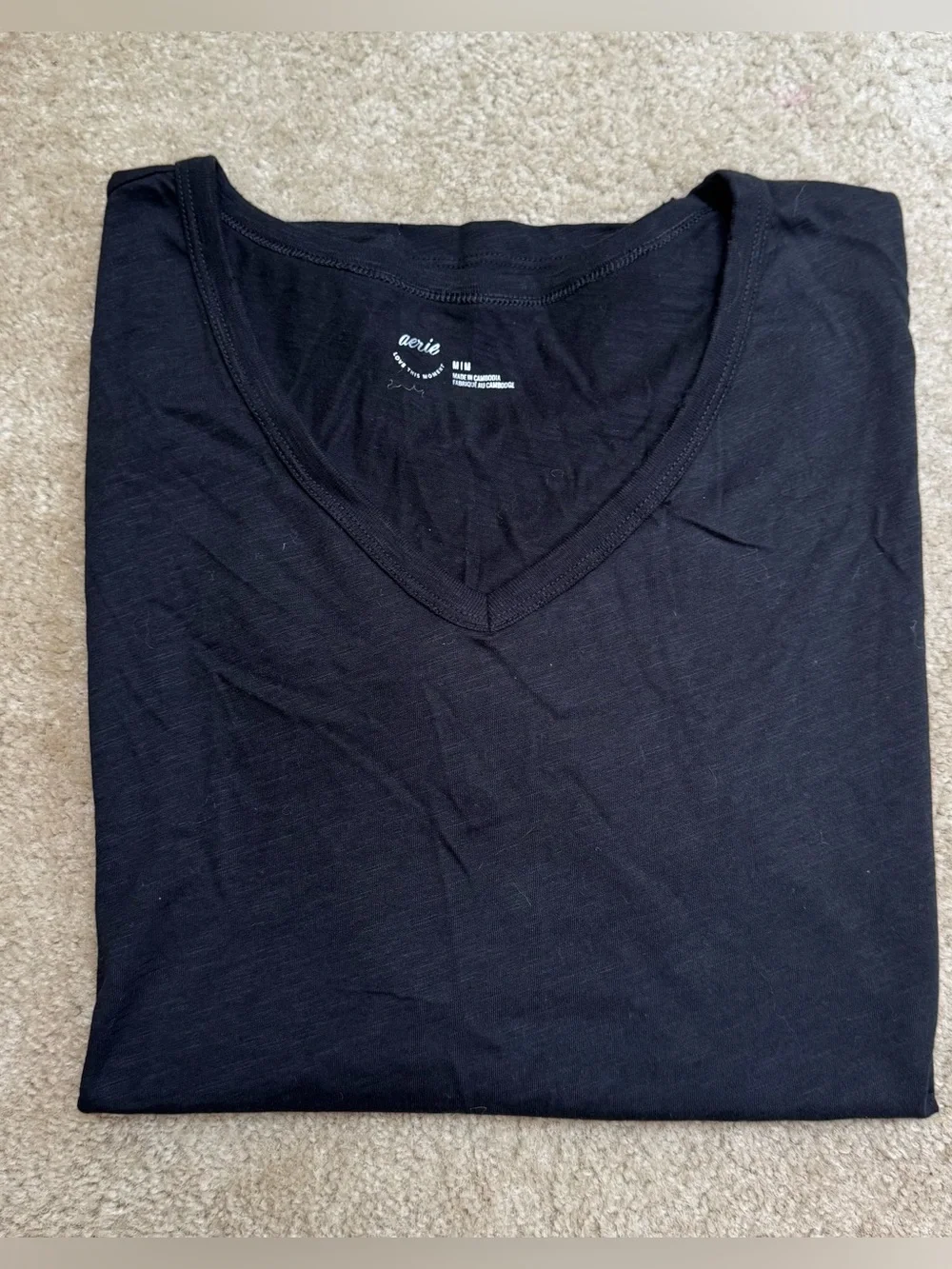 aerie Womens Sz M Black V-Neck Oversized Tee